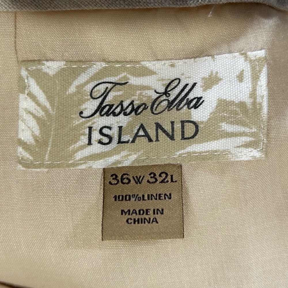 Tasso Elba Island Mens 36x32 Linen Pants Beige Flat Front Beach Trousers Resort - Picture 5 of 9
